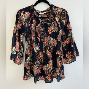 Spense navy blue Blouse with Vibrant Floral Pattern